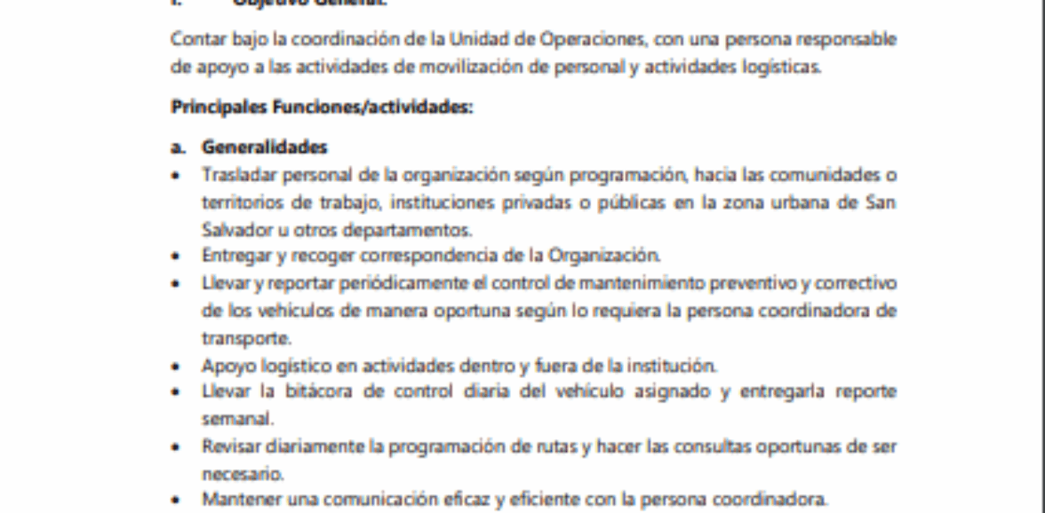 TDR – LOGISITICA – PLAZA -MOTORISTA