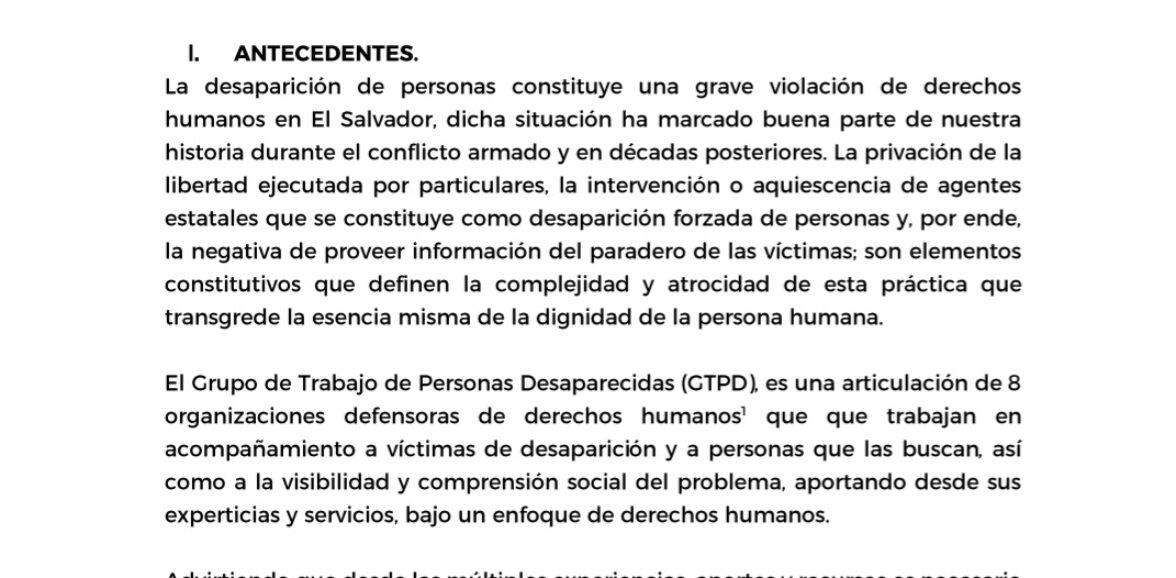 TDR-Asistencia técnica para elaboración de la ruta de intervención de grupo  de trabajo de personas desaparecidas de El Salvador