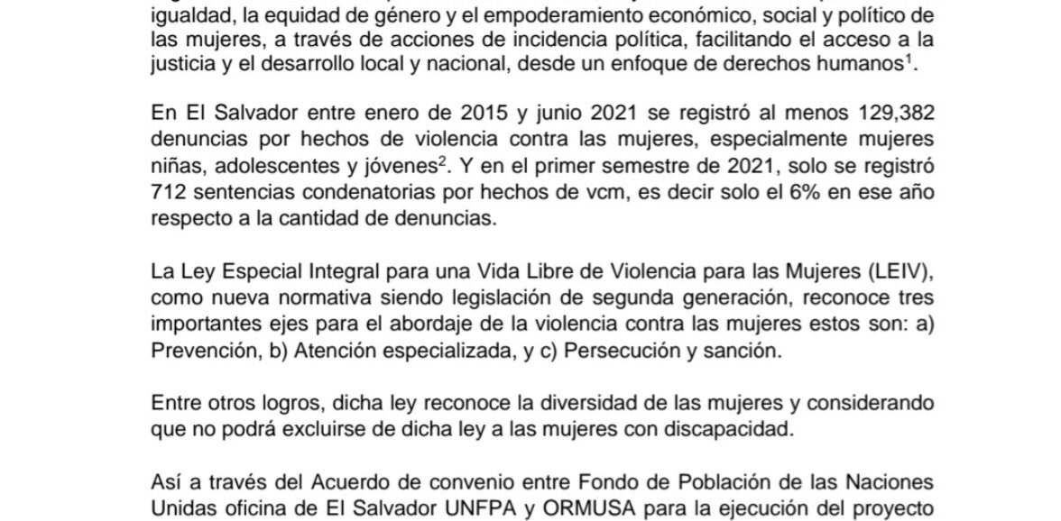 TDR – CONSULTORIA PARA REVISIÓN Y ADAPTACIÓN DE SERVICIOS ESCENCIALES PARA MUJERES CON DISCAPACIDAD EN SITUACIÒN DE VIOLENCIA”