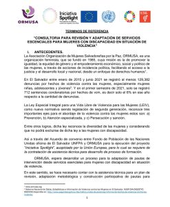 Lee más sobre el artículo TDR – CONSULTORIA PARA REVISIÓN Y ADAPTACIÓN DE SERVICIOS ESCENCIALES PARA MUJERES CON DISCAPACIDAD EN SITUACIÒN DE VIOLENCIA”
