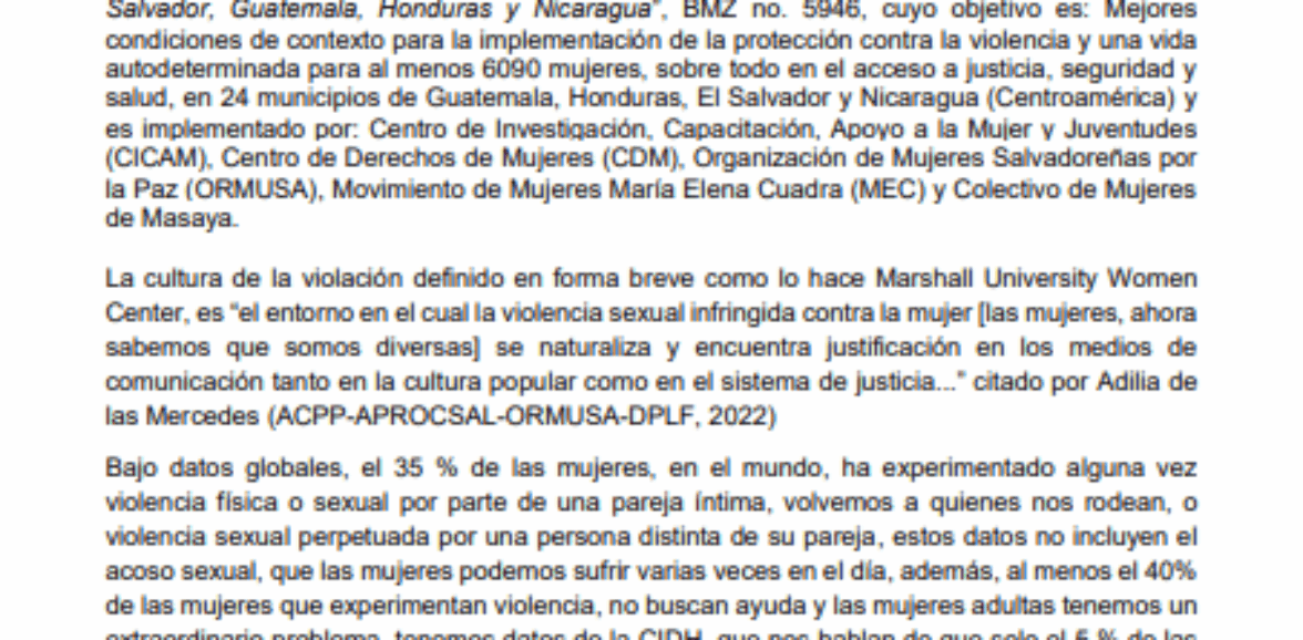 TDR – ASISTENCIA TÉCNICA PARA ESTUDIO REGIONAL: SOBRE LAS RAÍCES CULTURALES Y EL CONTEXTO DE LA VIOLENCIA CONTRA MUJERES EN EL SALVADOR, GUATEMALA, HONDURAS Y NICARAGUA.