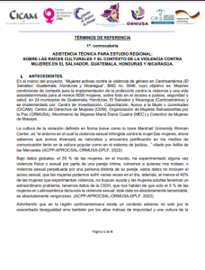 Lee más sobre el artículo TDR – ASISTENCIA TÉCNICA PARA ESTUDIO REGIONAL: SOBRE LAS RAÍCES CULTURALES Y EL CONTEXTO DE LA VIOLENCIA CONTRA MUJERES EN EL SALVADOR, GUATEMALA, HONDURAS Y NICARAGUA.