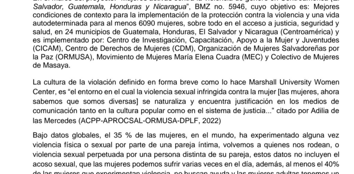 ASISTENCIA TÉCNICA PARA ESTUDIO REGIONAL:SOBRE LAS RAÍCES CULTURALES Y EL CONTEXTO DE LA VIOLENCIA CONTRAMUJERES EN EL SALVADOR, GUATEMALA, HONDURAS Y NICARAGUA.