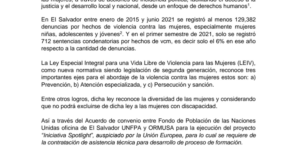 CONSULTORIA PARA REVISIÓN Y ADAPTACIÓN DE SERVICIOS ESCENCIALES PARA MUJERES CON DISCAPACIDAD EN SITUACIÒN DE VIOLENCIA