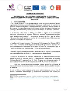 Lee más sobre el artículo CONSULTORIA PARA REVISIÓN Y ADAPTACIÓN DE SERVICIOS ESCENCIALES PARA MUJERES CON DISCAPACIDAD EN SITUACIÒN DE VIOLENCIA