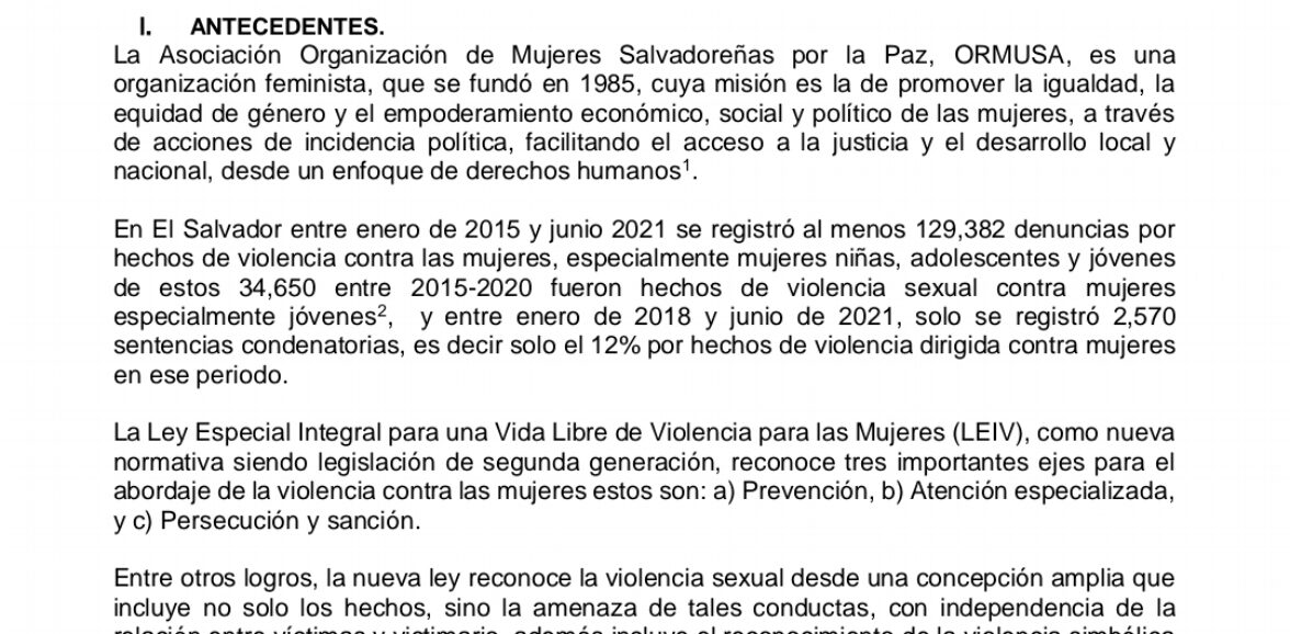 ASISTENCIA TÉCNICA PARA LA FORMULACIÓN DE PROPUESTA NORMATIVA EN PREVENCIÓN, ATENCIÓN Y ERRADICACIÓN DE LA VIOLENCIA SEXUAl