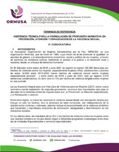 Lee más sobre el artículo ASISTENCIA TÉCNICA PARA LA FORMULACIÓN DE PROPUESTA NORMATIVA EN PREVENCIÓN, ATENCIÓN Y ERRADICACIÓN DE LA VIOLENCIA SEXUAl
