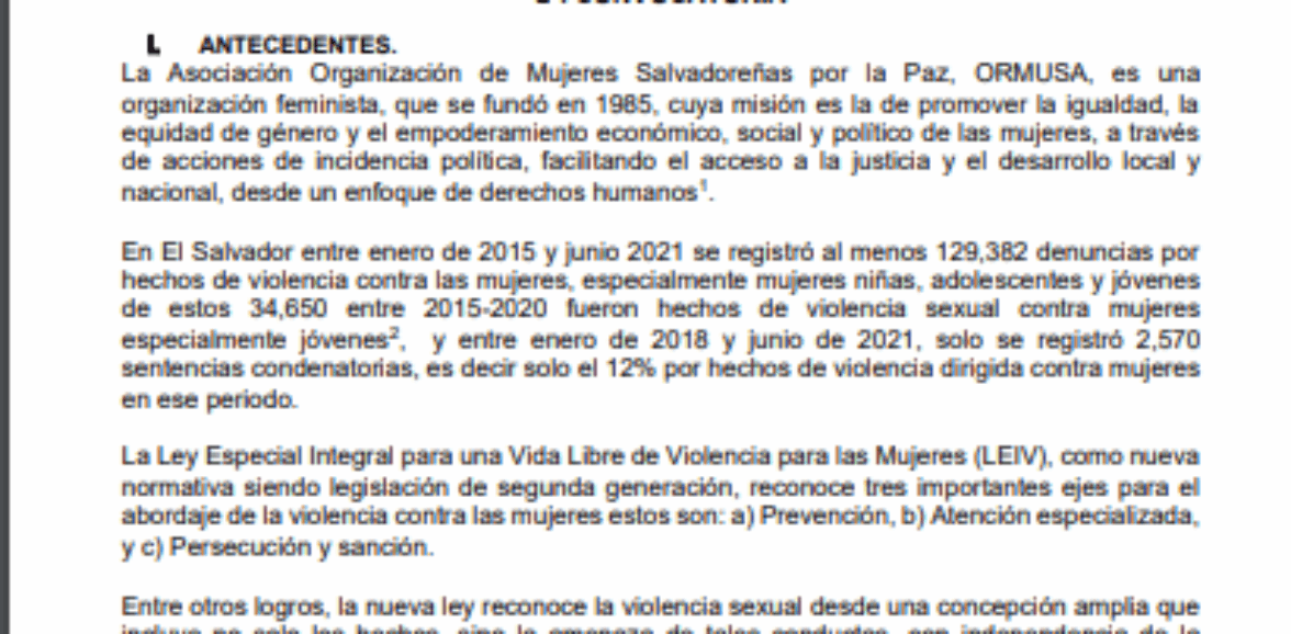 ASISTENCIA TÉCNICA PARA LA FORMULACIÓN DE PROPUESTA NORMATIVA EN PREVENCIÓN, ATENCIÓN Y ERRADICACIÓN DE LA VIOLENCIA SEXUAL