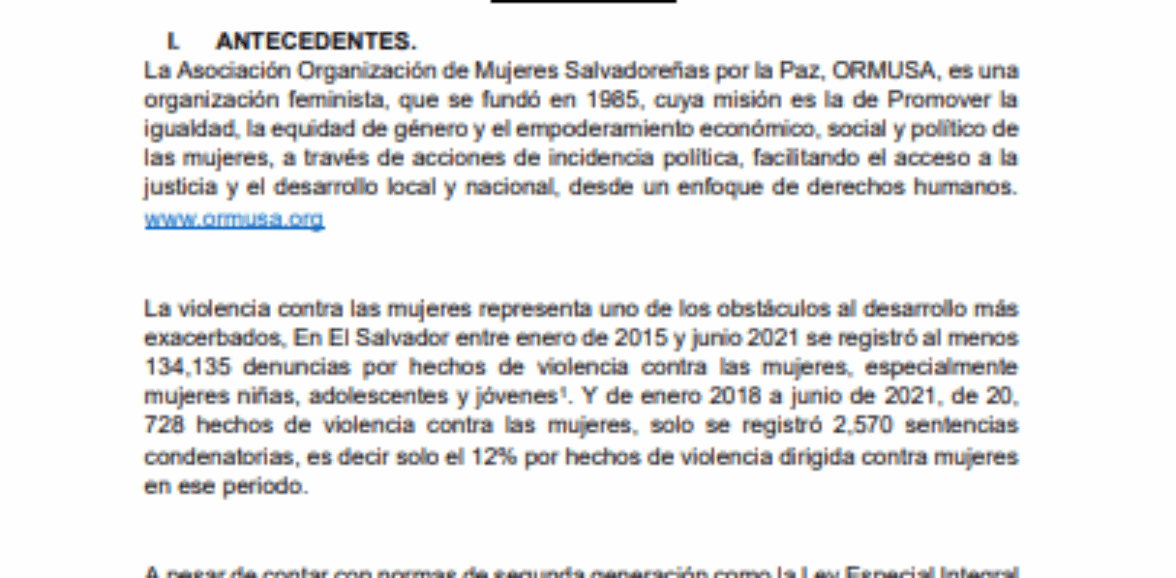 Consultoría para la elaboración de estudio sobre situación actual de las mujeres como defensora de derechos humanos en EL Salvador