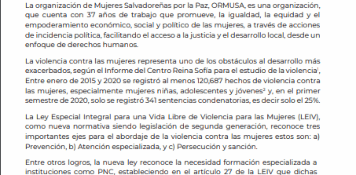 TDR – Asistencia técnica para sistematización de procesos formativos con PNC involucrado en  intervención a desapariciones en El Salvador