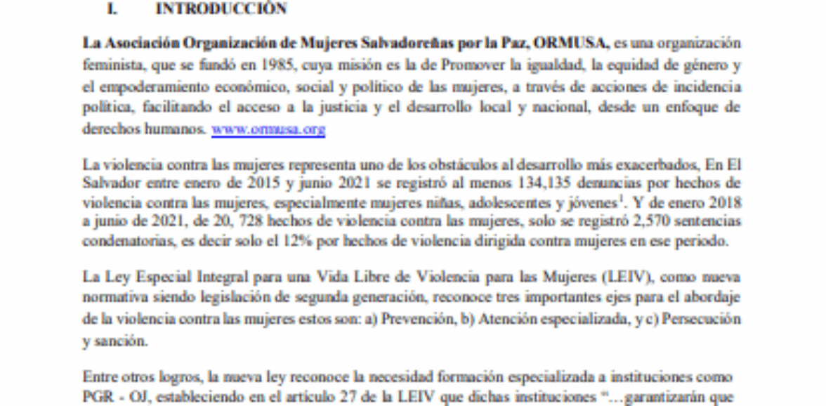 Asistencia técnica para elaboración de perfil de formación para especialización de personal de procuradora general de la república y personal de órgano judicial