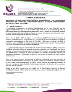 Lee más sobre el artículo Asistencia técnica para facilitación de jornadas con profesionales de psicología de centro de atención psico social (CAPS) de corte suprema de justicia de El Salvador