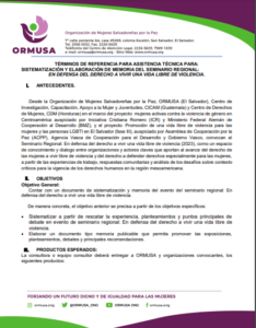 Lee más sobre el artÃculo TDR – Sistematización y elaboración de memoria del seminario regional: En defensa del derecho a vivir una vida libre de violencia
