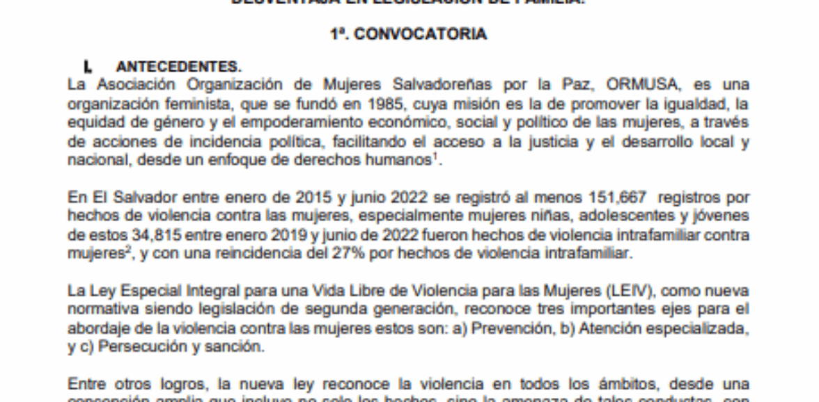 Asistencia técnica para la formulación de propuesta normativa en prevención, atención y erradicación de la violencia contra las mujeres y otras poblaciones en situación de discriminación y desventaja en legislación de familia