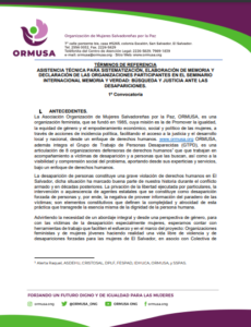 Lee más sobre el artículo Asistencia técnica para sistematización, elaboración de memoria y declaración de las organizaciones participantes en el seminario internacional memoria y verdad