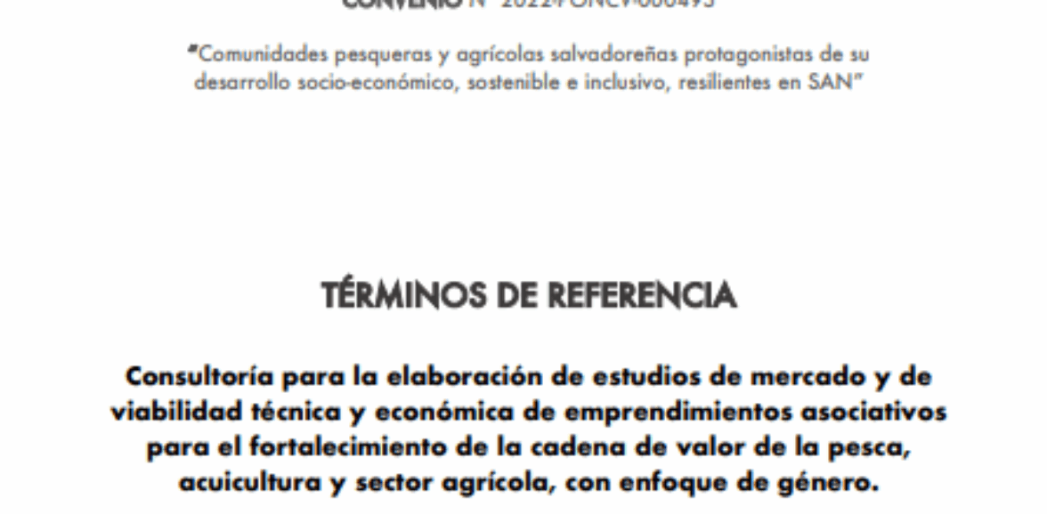 Consultoría para la elaboración de estudios de mercado y de viabilidad técnica y económica de emprendimientos asociativos para el fortalecimiento de la cadena de valor de la pesca, acuicultura y sector agrícola, con enfoque de género