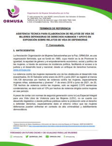 Lee más sobre el artículo Asistencia técnica para elaboración de relatos de vida de mujeres defensoras de derechos humanos y apoyo en exposición sobre relatos de la vida de defensoras