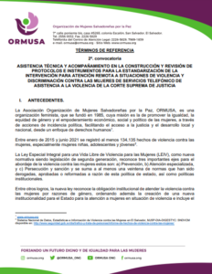 Lee más sobre el artÃculo 2°- Convocatoria – Asistencia técnica y acompañamiento en la construcción y revisión de protocolos e instrumentos para la estandarización de la intervención para la atención remota a situaciones de violencia y discriminación contra las mujeres de servicios telefónicos de asistencia a la violencia de la Corte Suprema de Justicia