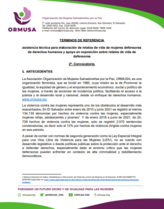 Lee más sobre el artículo Asistencia técnica para elaboración de relatos de vida de mujeres defensoras de derechos humanos y apoyo en exposición sobre relatos de vida de defensoras