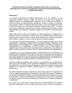 Lee más sobre el artículo Diseño y facilitación del proceso de construcción participativa de un protocolo de seguridad y actuación para personas defensoras de Derechos Humanos