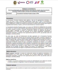 Lee más sobre el artículo Servicios profesionales para sistematización del proceso de creación de la Concertación Feminista Prudencia Ayala, y proceso de socialización de la plataforma
