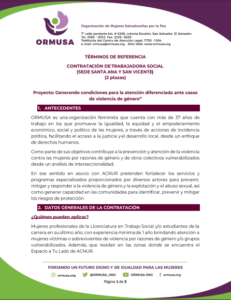 Lee más sobre el artículo Contratación de trabajadora social / Sede Santa Ana y San Vicente
