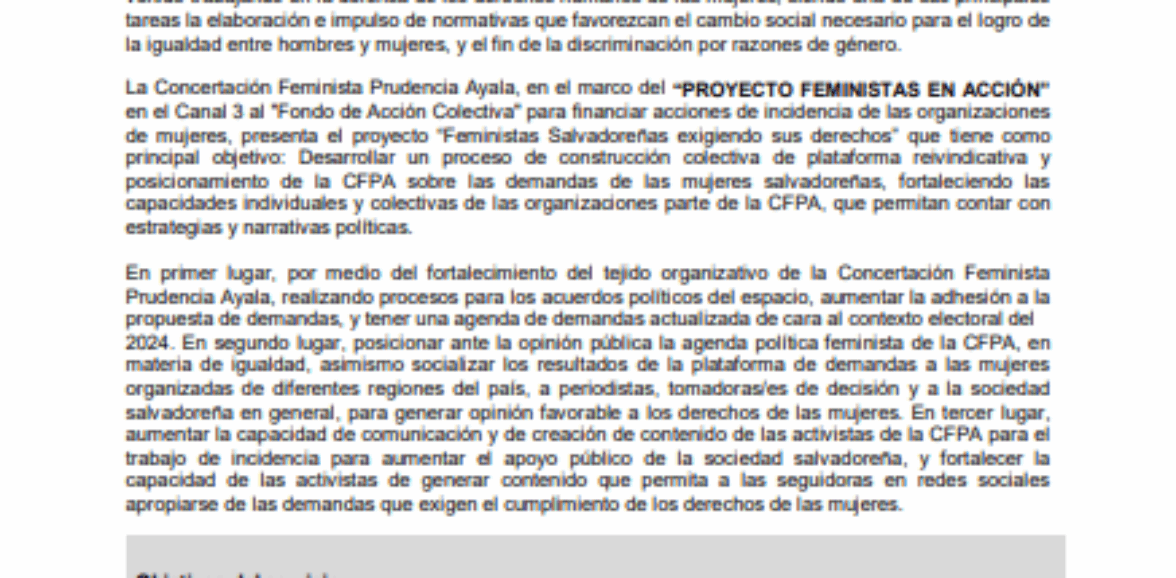 Servicios profesionales para la facilitación de 4 talleres de socialización de la plataforma feminista.3ra. Convocatoria