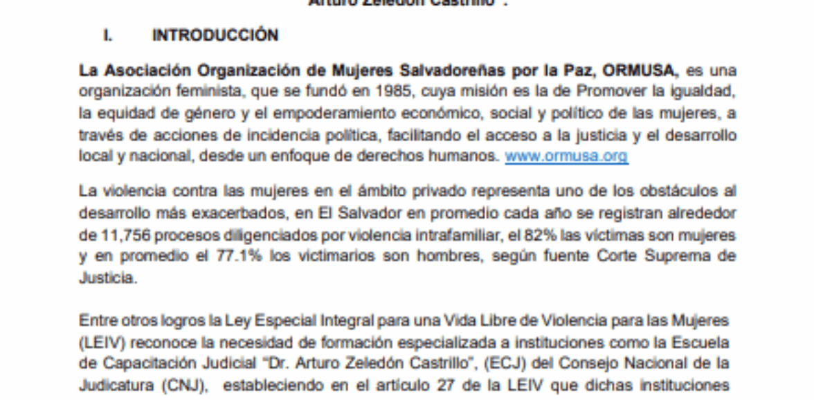 Asistencia técnica para facilitación de jornadas formativas Violencia en el Ámbito Privado de Niñez, Adolescencia y Mujeres con Escuela de Capacitación Judicial “Dr.Arturo Zeledón Castrillo”