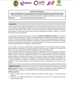 Lee más sobre el artículo Servicios profesionales para la contratación de una comunicadora-facilitadora para la implementación de 4 talleres de formación a 15 mujeres activistas para la creación y manejo de contenidos en redes sociales