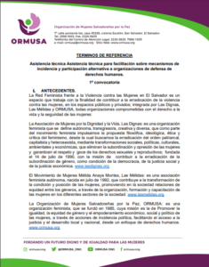 Lee más sobre el artículo Asistencia técnica Asistencia técnica para facilitación sobre mecanismos de incidencia y participación alternativa a organizaciones de defensa de derechos humanos. 1ª convocatoria
