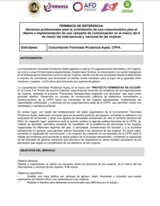 Lee más sobre el artículo Servicios profesionales para la contratación de una comunicadora para el diseño e implementación de una campaña de comunicación en el marco del 8 de marzo día internacional y nacional de las mujeres