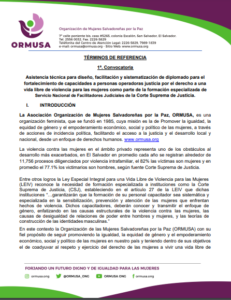 Lee más sobre el artículo Asistencia técnica para diseño, facilitación y sistematización de diplomado para el fortalecimiento de capacidades a personas operadoras justicia por el derecho a una vida libre de violencia para las mujeres como parte de la formación especializada de Servicio Nacional de Facilitadores Judiciales de la Corte Suprema de Justicia.