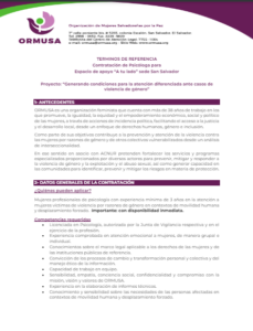 Lee más sobre el artículo Contratación Psicóloga para espacio de apoyo » A tu lado » sede San Salvador