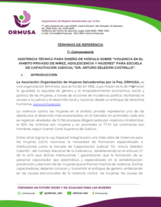 Lee más sobre el artículo Asistencia técnica para diseño de modulo sobre «Violencia en el ámbito privado de niñez, adolescencia y mujeres» para escuela de capacitación Judicial » Dr. Arturo Zeledon Castillo» 1- Convocatoria