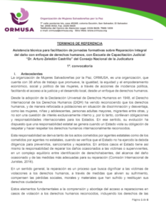 Lee más sobre el artículo Asistencia técnica para facilitación de jornadas formativas sobre Reparación Integral del daño con enfoque de derechos humanos, con Escuela de Capacitación Judicial “Dr. Arturo Zeledón Castrillo” del Consejo Nacional de la Judicatura – 1 convocatoria
