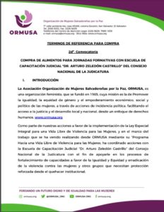 Lee más sobre el artículo Compra de alimentos para jornadas formativas con escuela de capacitación judicial «Dr. Arturo Zeledón Castillo» del Consejo Nacional de la Judicatura – 2 convocatoria