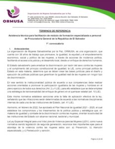 Lee más sobre el artículo Asistencia técnica para facilitación de módulo de formación especializada a personal de Procuraduría General de la Republica de El Salvador – 1ª. convocatoria