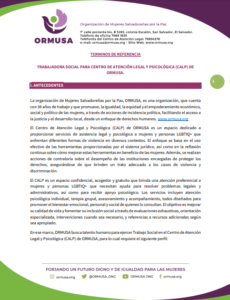 Lee más sobre el artículo Trabajadora social para centro de atención legal y psicológica  (CALP) de ORMUSA