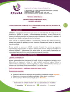 Lee más sobre el artículo Contratación de trabajadora social ( Sede en San Salvador)