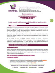 Lee más sobre el artículo Contratación trabajadora social ( Sede Santa Ana, y  San Vicente)