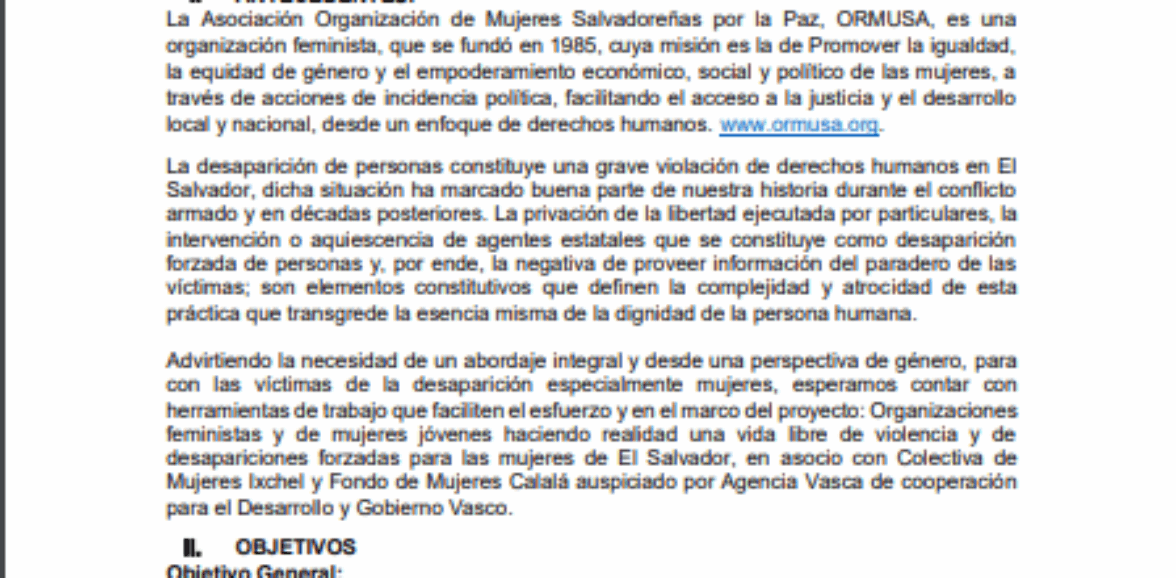 Asistencia técnica para estudio de casos de desapariciones de familiares atenidas en El Salvador