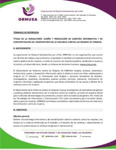 Lee más sobre el artículo Diseño y producción de campaña informativa y de concientizacion del Observatorio de Violencia contra las Mujeres de ORMUSA